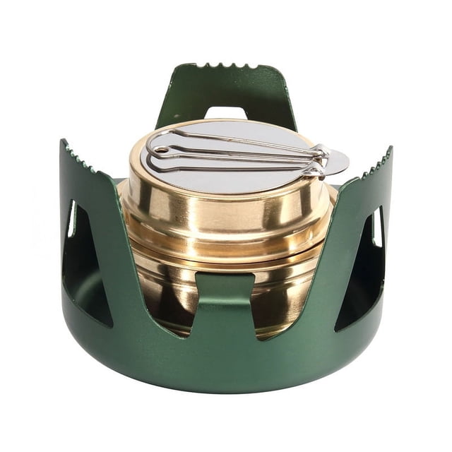 Mini estufa de alcohol para mochileros, quemador de alcohol de latón liviano con soporte de aluminio para acampar, caminar y hacer picnic (verde)