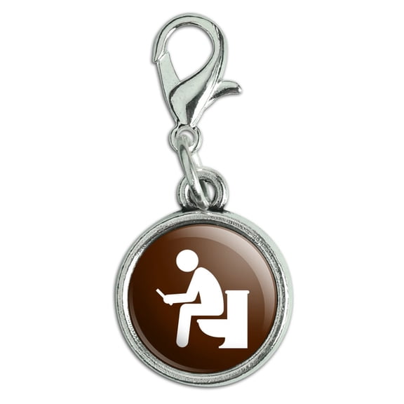 Man Pooping on Toilet Funny Antiqued Bracelet Pendant Zipper Pull Charm with Lobster Clasp