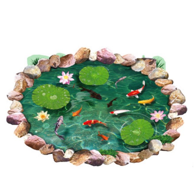 Pegatinas 3D de estanque de lotos para pared y suelo, para decoración del hogar, negocios, AY9260