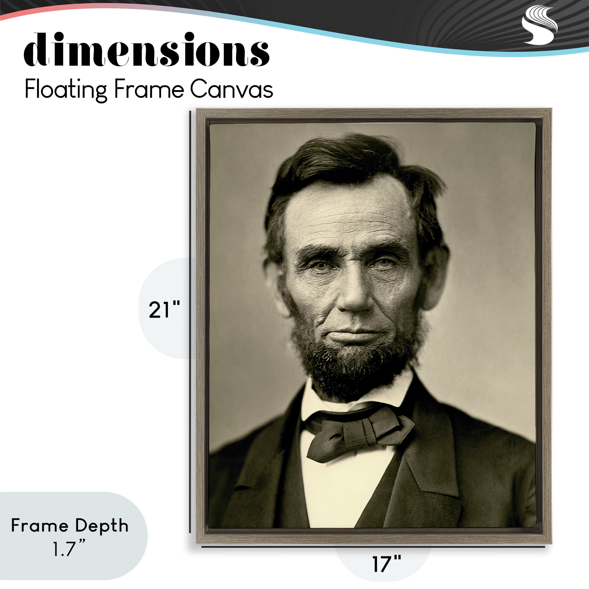 Stupell Industries Iconic Lincoln Portrait Brown Framed Floater Canvas Wall Art, design by Alexander Gardner