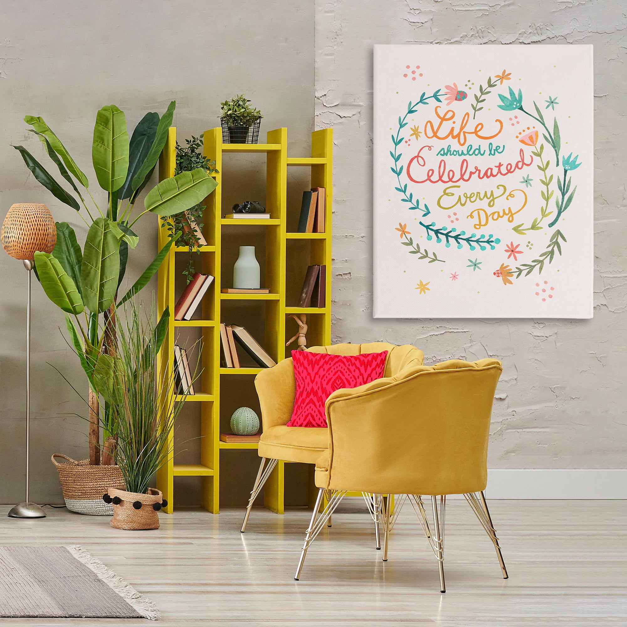Stupell Industries Life Celebrated with Floral Sprigs Plants & Flowers Painting Wrapped Canvas Art Print Wall Art, 36 x 48