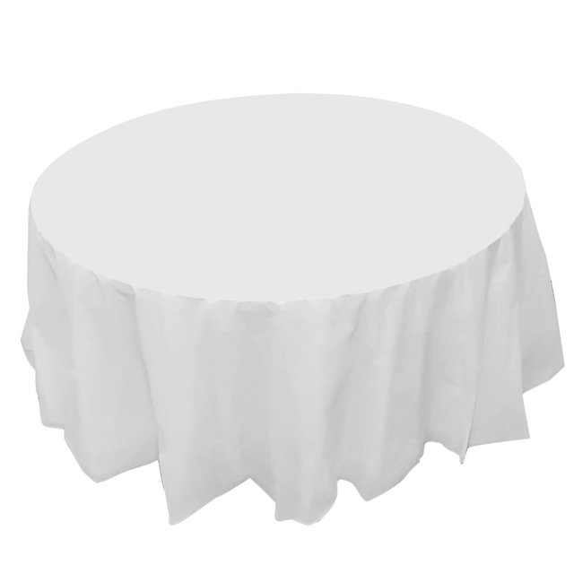 ¡Liquidación! Mantel Leott, paquete de 12, desechable de plástico premium, redondo de 84 pulgadas, fundas para mesa redondas, papel tapiz 12X, blanco.