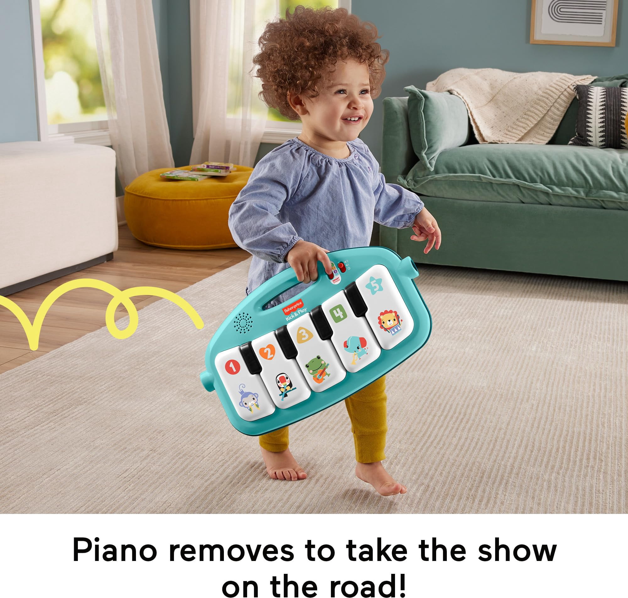 Fisher-Price Baby Musical Toy Set Glow and Grow Kick & Play Piano Gym Blue Playmat with 2 Rattle Maracas for Newborns Ages 0+ Months