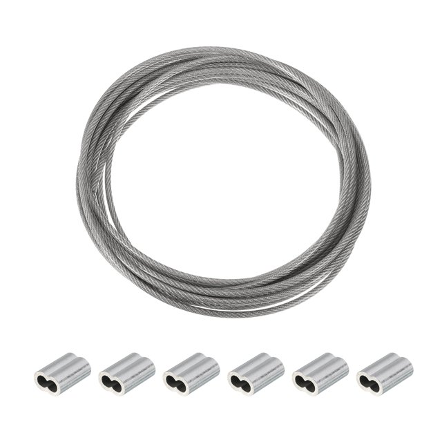 Unique Bargains 1/5' OD 32.8 Ft 304 Stainless Steel Cable Wire Rope with Aluminum Sleeves 7 x 7 Strand Rope Silver