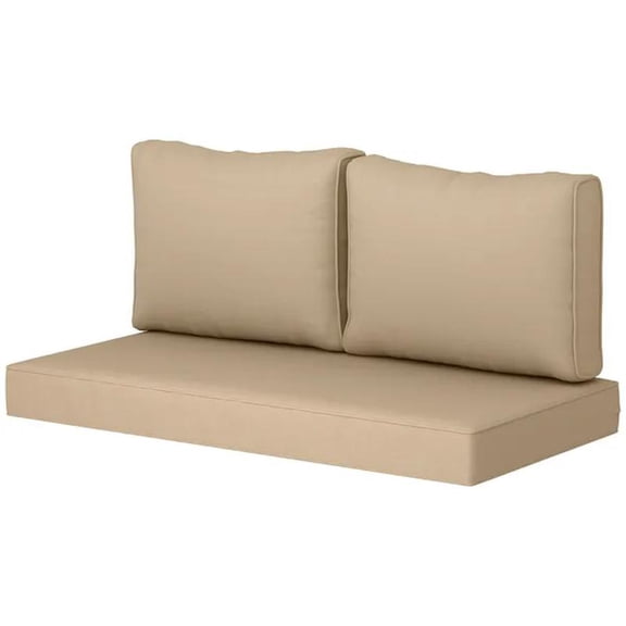 Patio Furniture Cushions, Thick Outdoor Loveseat Cushions with Removable Cover, Fade-Resistant Replacement Cushions, Beige