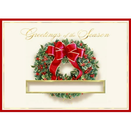 Birchcraft Studios 3568 Die-Cut Wreath - Gold Lined Envelope with Ecru Lining - Red Ink - Pack of 25