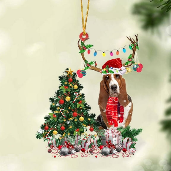 Acrylic 2D FLAT Basset Hound-Christmas Tree Gift Hanging Ornament