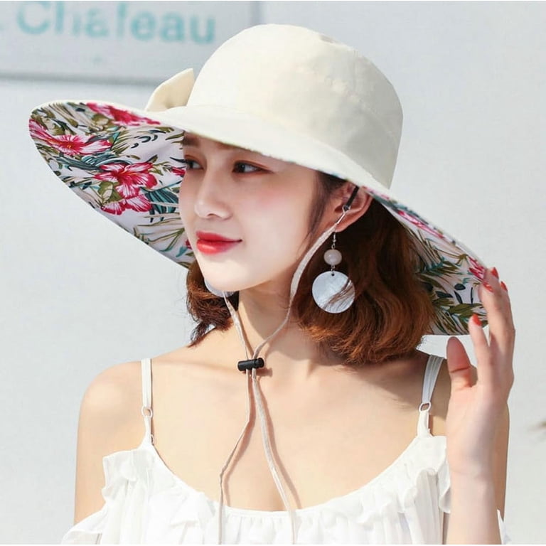 Womens Summer Sun Hat Super Wide Brim Floral Beach Bucket  display picture 1