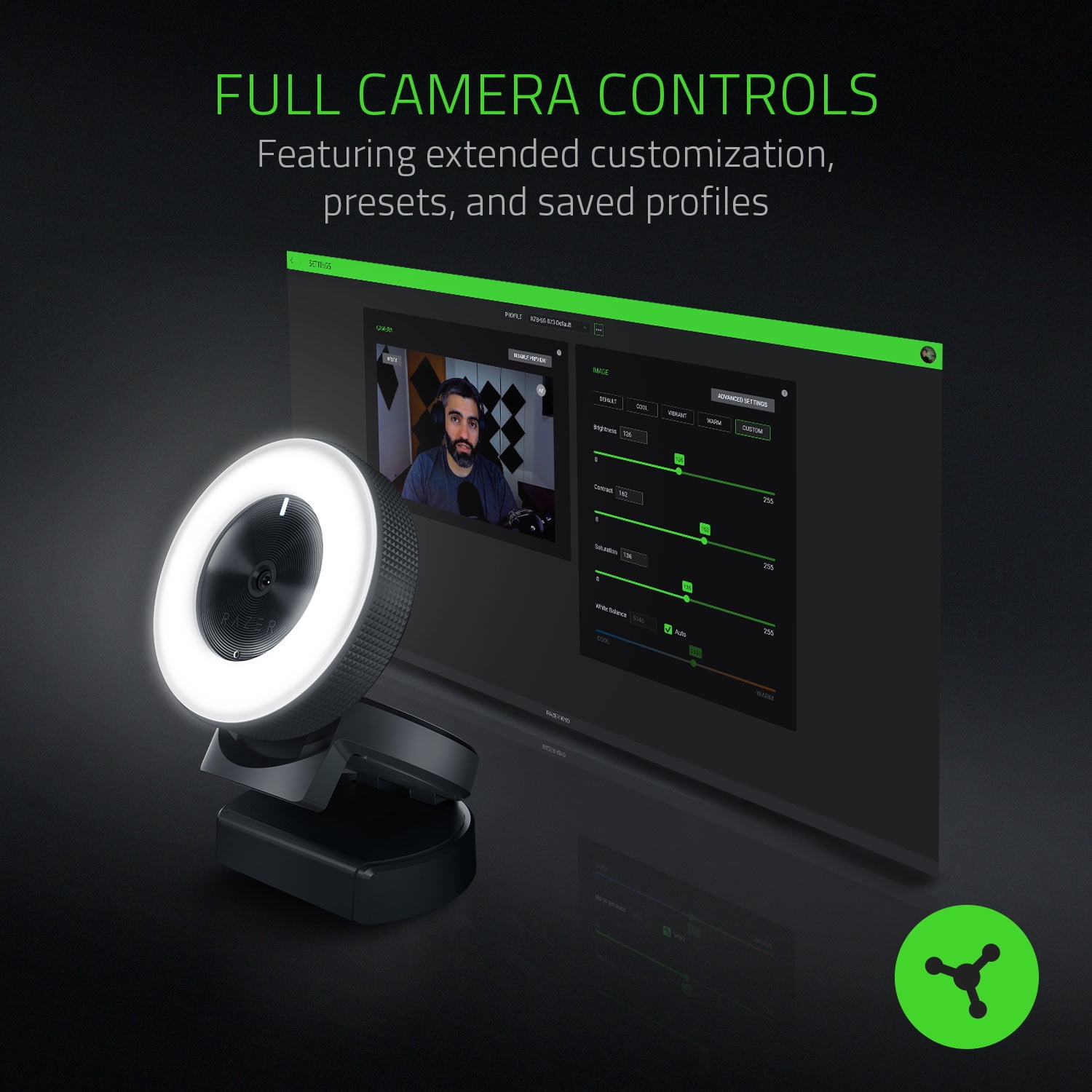 Burger Ananiver marionet Razer Kiyo Full HD 1080P Streaming Camera with World's First In Built Ring  Light - Walmart.com