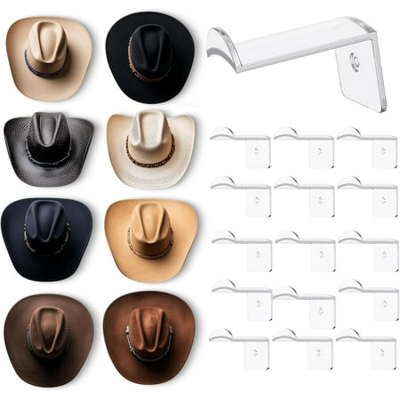 

HYKE 2.8 Inch Hat Hooks for Wall - (16 Pack) Hat Rack Strong Adhesive Cap Holder Organizer for Baseball Caps Western Room Decor - Clear