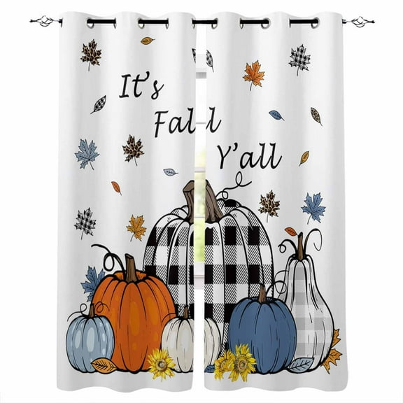 Hokiten Blue Orange Pumpkins Fall Blackout Curtains | Light Blocking Print Window Curtains, Thanksgiving Maple Leaf Thermal Insulated Window Drapes for Living Room Kitchen (2 Panels, 104"W x 96"L)
