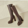 thumbnail image 5 of Black Leather Boots Platform Boots for Women Square Toe Chunky Block Heeled Boots, 5 of 14