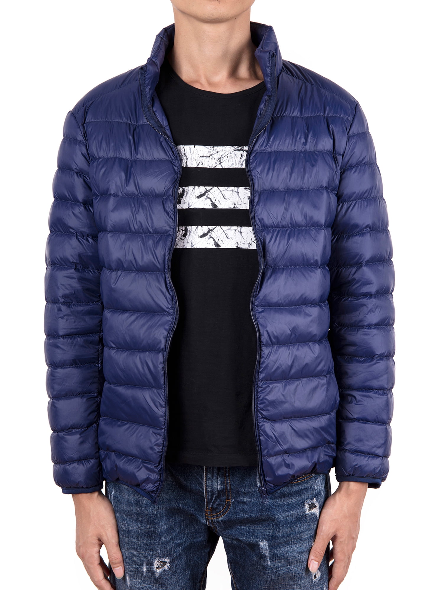 Big & Tall Men's Packable Down Jacket Windbreak Stand Collar Coats ...