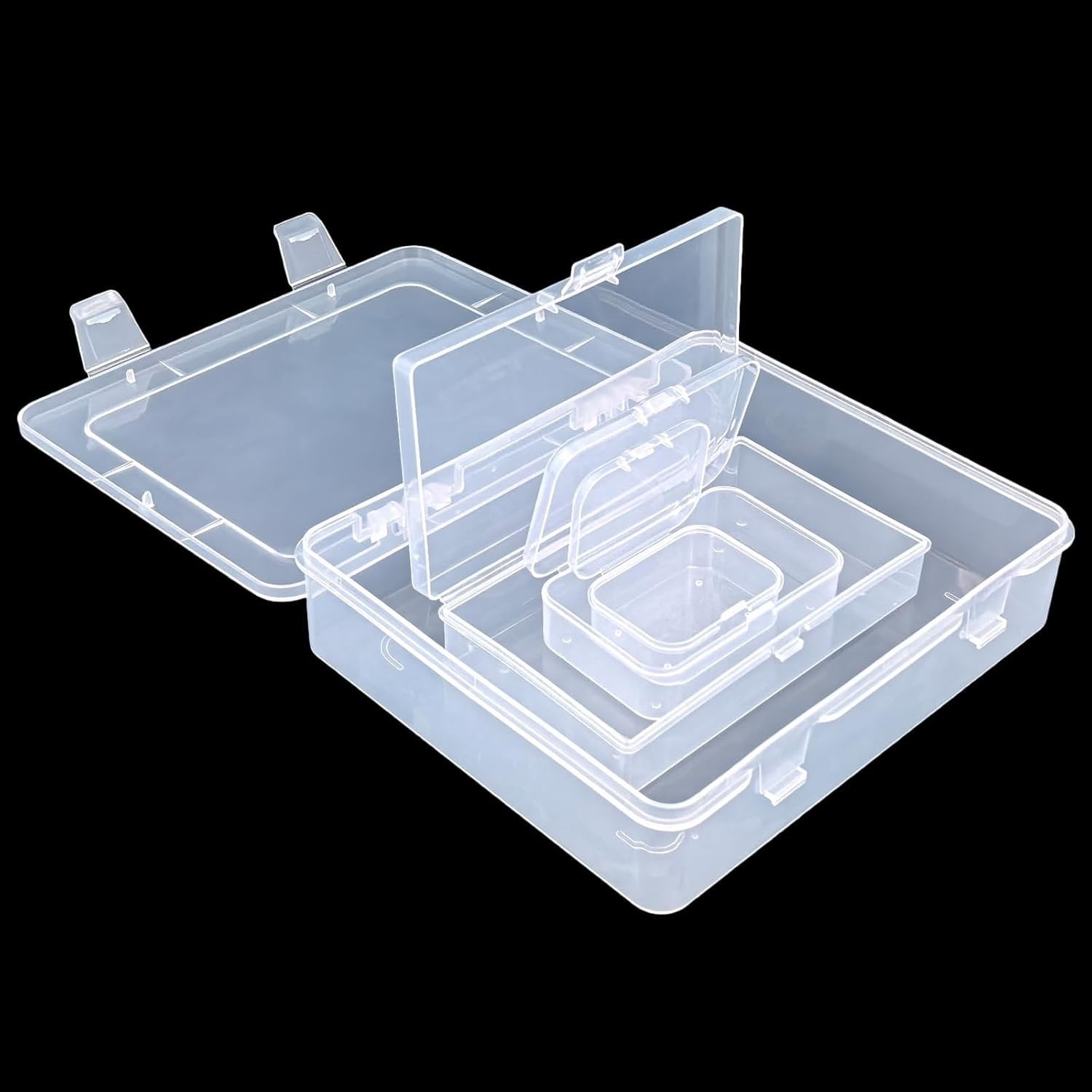 7 count Mixed Sizes Rectangular Empty Mini Clear Plastic Organizer Storage Box Containers with Hinged  for Small Items and Other Craft Projects