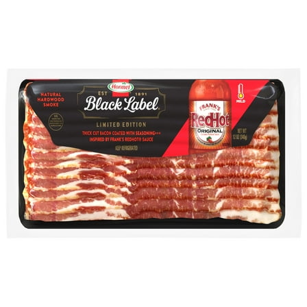 Hormel Black Label Thick Cut Bacon with Frank's RedHot Seasoning, Gluten Free, 12 oz