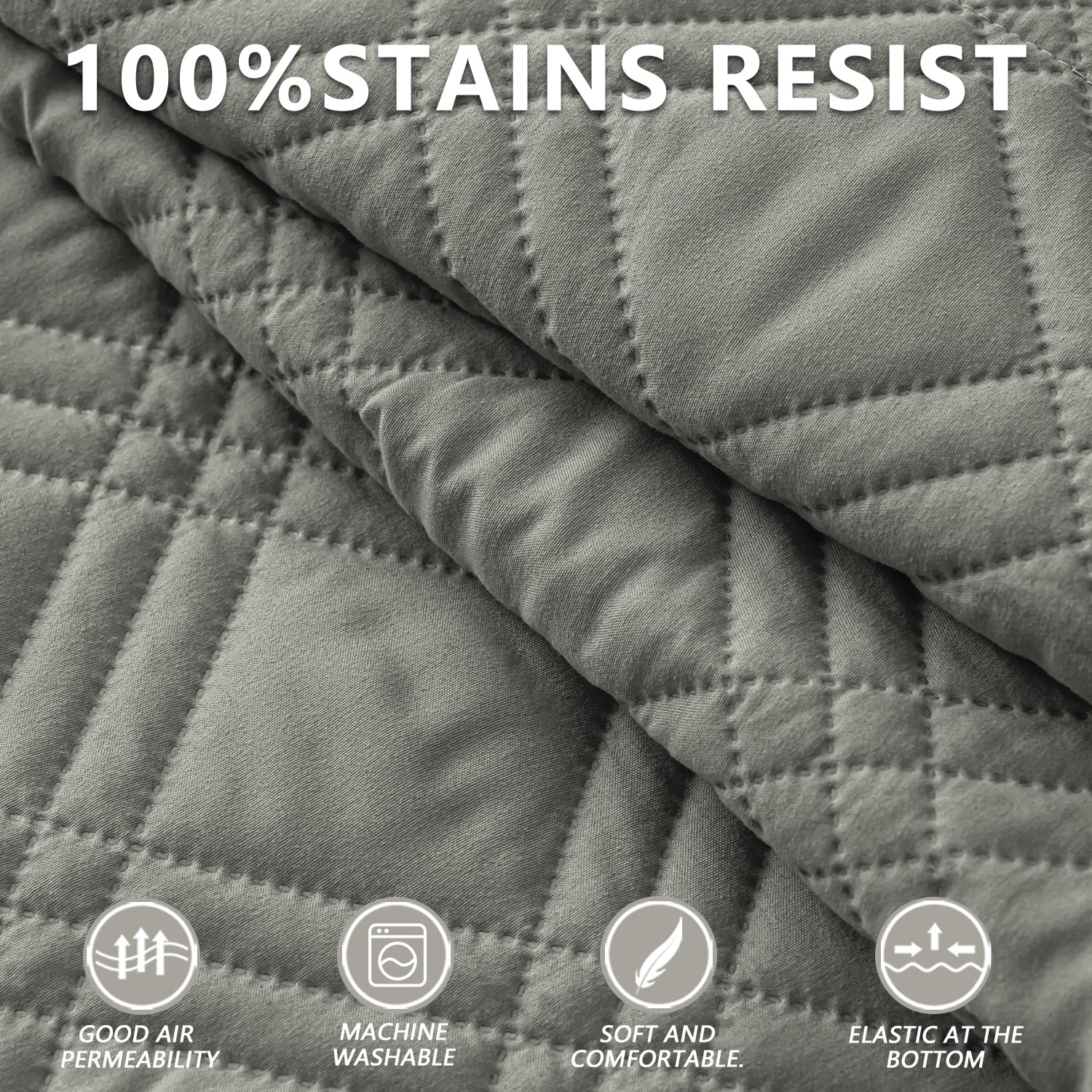 Waterproof Fitted Mattress Pad Cover Protector Queen Size Bed Quilted Mattress Cover Cotton Mattress Topper Dust Cover Soft Washable 12 Inch Deep Pocket Elastic Band（Blue）