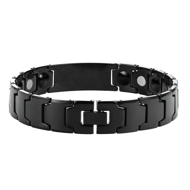 Elegant Black Solid Tungsten Link Bracelet with Magnet and 5 