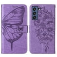 thumbnail image 2 of Butterfly Pattern Wallet Case for Samsung Galaxy S21 FE, Flower Pattern Design Luxury PU Leather Anti-Drop Magnetic Clasp Flip Folio Case with Card Slots Stand Wrist Strap Phone Cover,Lightpurple, 2 of 10