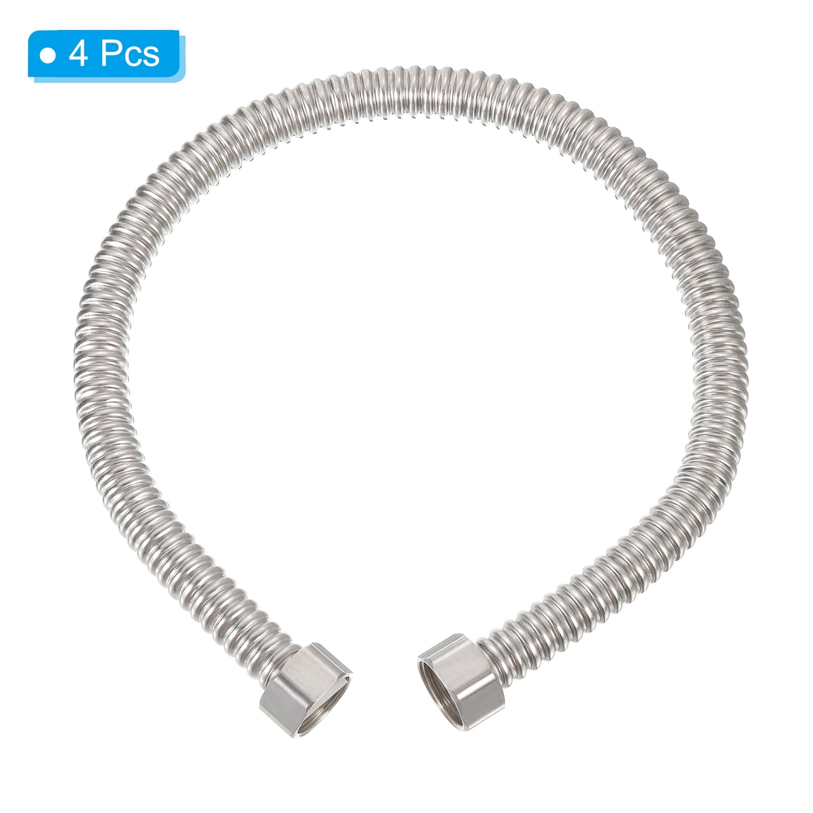 Uxcell G1/2 x 19.68 Inch Flexible Stainless Steel Water Heater Hose, 4Pcs Corrugated Water Heater Connector Hose