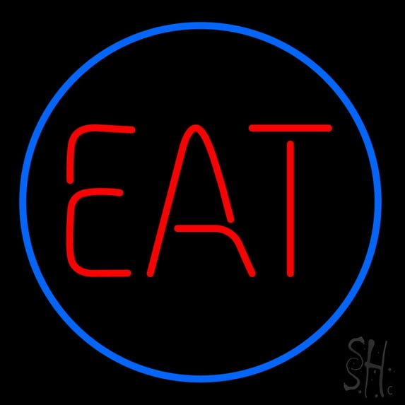 Eat LED Neon Sign 24 x 24 - inches, Black Square Cut Acrylic Backing, with Dimmer - Bright and Premium built indoor LED Neon Sign for restaurant window and interior decor.