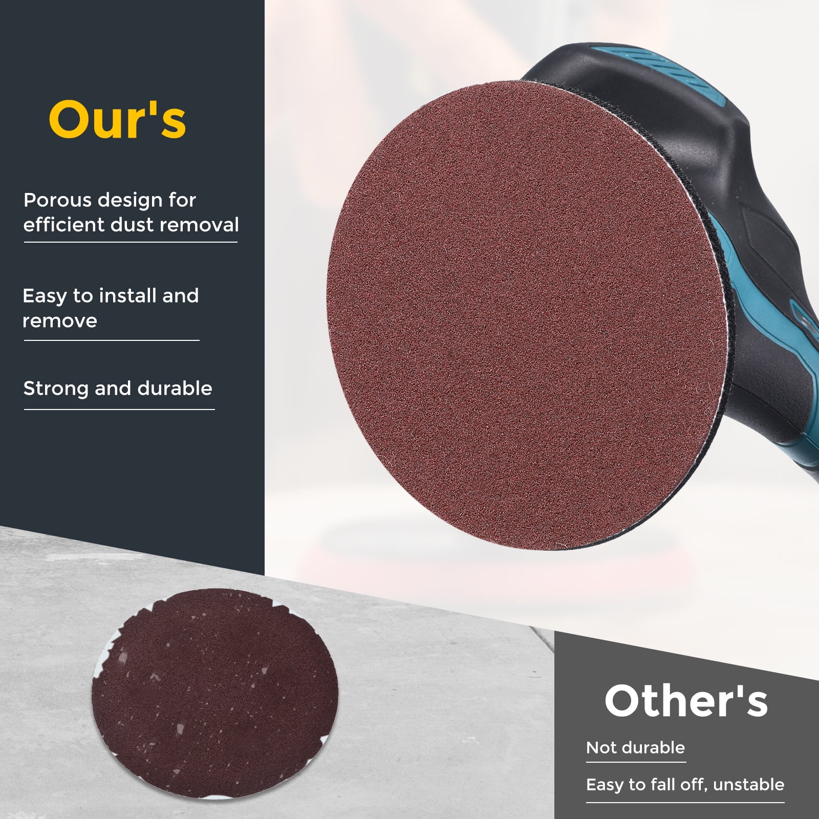100 Pcs 6 Inch Sanding Disc 100 Grit Hook and Loop Sandpaper Random Orbital Sander Pads for Woodworking Automotive, Gold