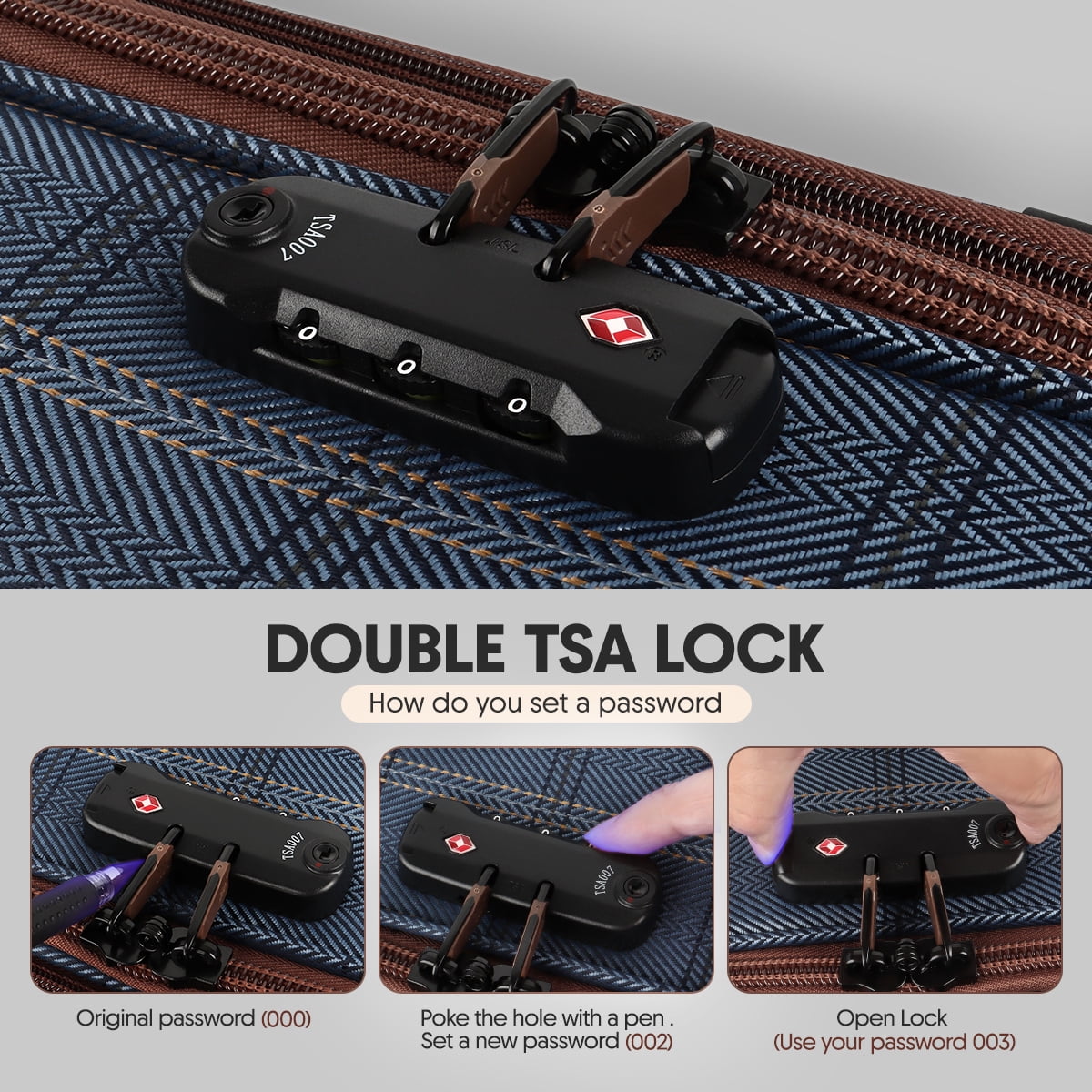 3 Piece Softside Luggage Set Lightweight Spinner Expandable Suitcases with TSA Lock, 20"/26"/30", XJ2511#2