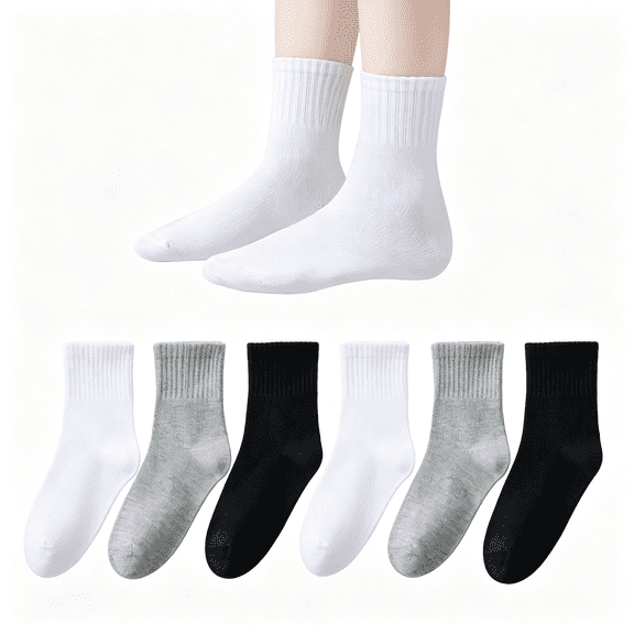 TELOLY Kids Seamless Socks Boys Girls Cotton Athletic Socks School Ankle Socks with Retro Stripes 6 Pack No Seam Socks for Kids