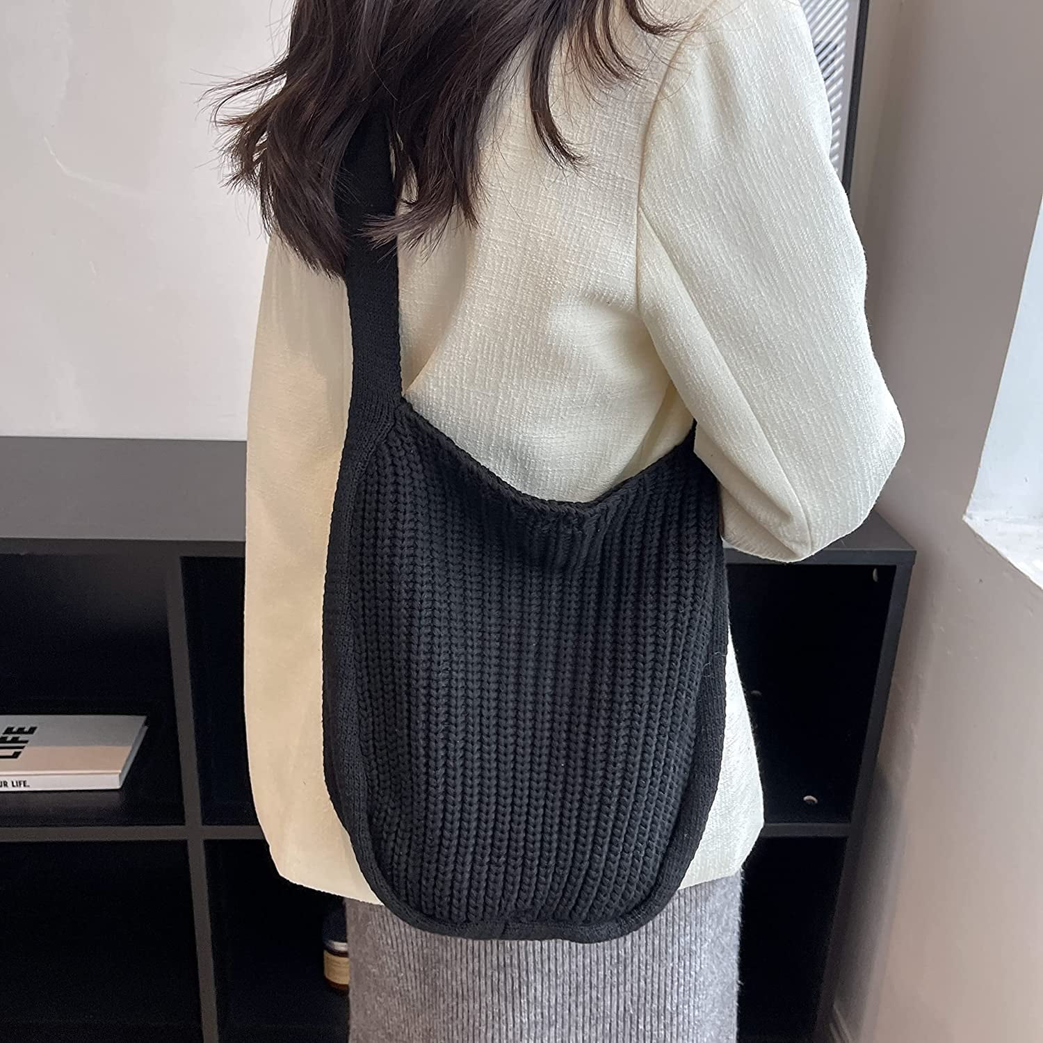 Women's Crocheted Crossbody Tote Hobo Bag, Knitted Shoulder Handbag, Aesthetic Handmade Cute Purse, Knit Crochet Bag