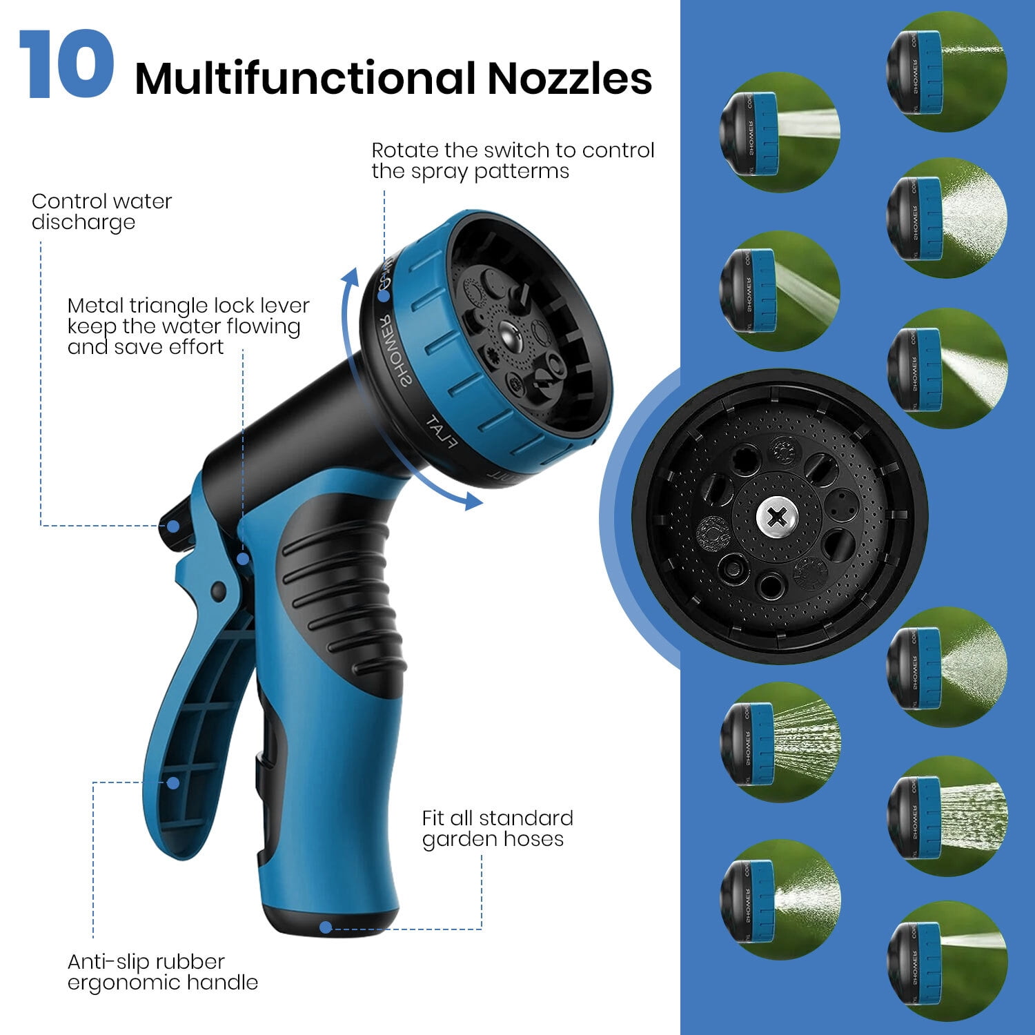 GVDV 100 Ft Garden Hose - Durable Fabric Skin Water Hose with 10-Way Spray Nozzle, Explosion-Proof, Perfect for Commercial & Residential