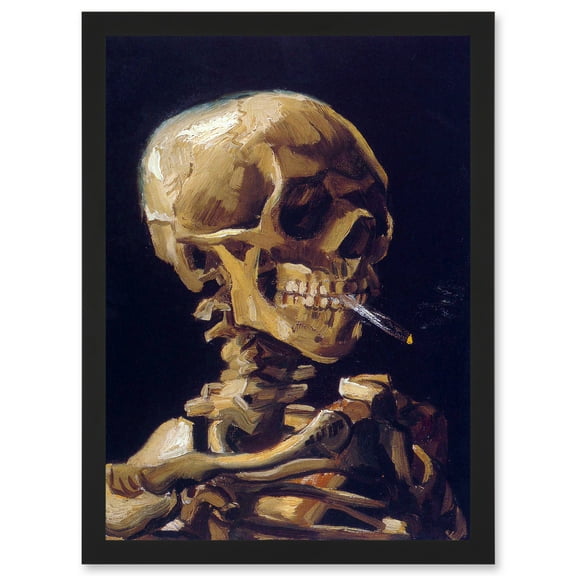 Vincent Van Gogh Skull With A Burning Cigarette A4 Artwork Framed Wall Art Print