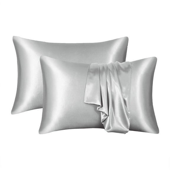LYCAQL Satin Pillowcase for Hair and Skin, Silk Satin Pillowcase 2 Pack, Standard Size Pillow Cases Set of 2, Silky Pillow Cover with Envelope Closure (20x26, Silver Grey)