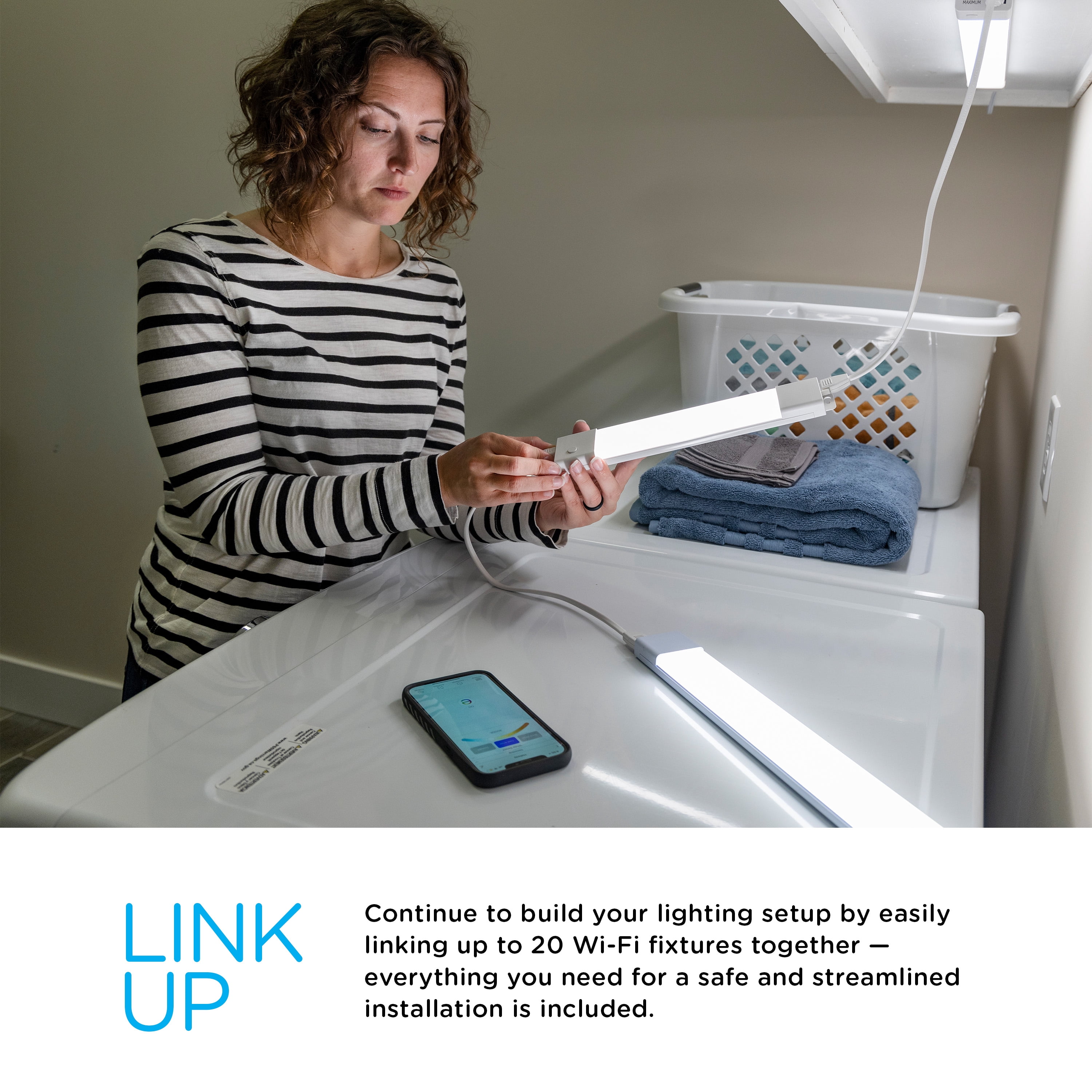 Enbrighten 24in Wi-Fi Linkable LED Under Cabinet Light Fixture, Dimmable and CCT Adjustable