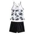 thumbnail image 4 of LIJCC Girls' 2-Piece Tank Rash Guard Swim Set – Cross-Back Top with Black Palm Tree Print, Matching Solid Black Swim Shorts, Perfect for Beach/Pool/Outdoor Water Fun, 4 of 7