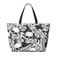 thumbnail image 2 of Xecao Skull and palm leaves for versatile beach bag for women includes zipper pockets and waterproof material, ideal for vacations and adventures., 2 of 7
