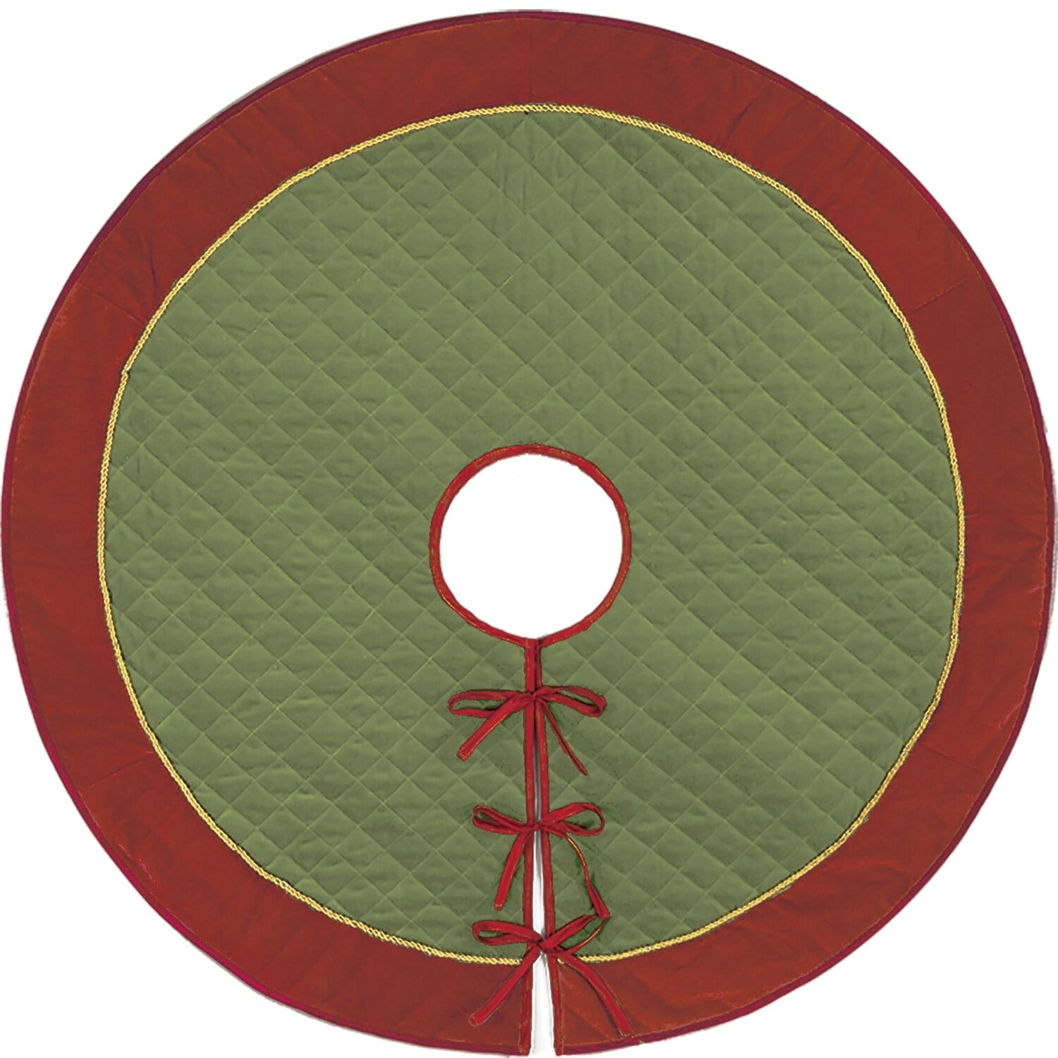 Green and Red Velvet Holiday Tree Skirt with Gold Cord, 52"