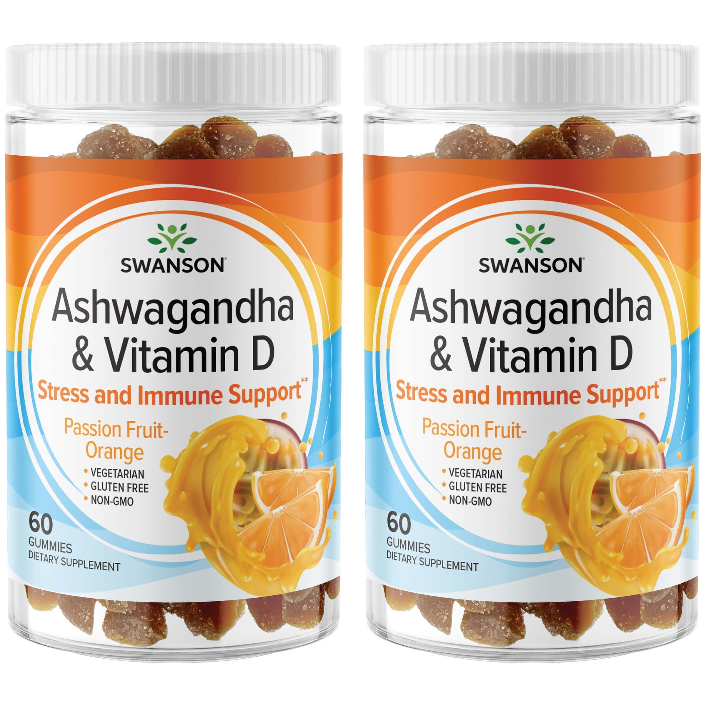 Swanson Ashwagandha & Vitamin D Gummies Passion FruitOrange 60