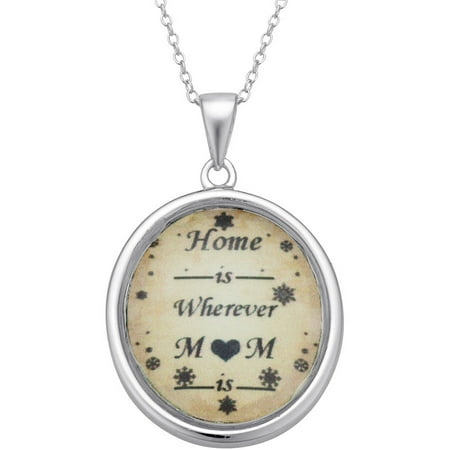 Sterling Silver Home is Mother Sentiment Pendant, 18