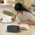 thumbnail image 6 of Hiroekza Student Pencil Case Stylish Men's And Women's Mobile Phone Bag Cloth Dark Gray Gray 28x13x3 cm Light Portable Pencil Bag for Students Office Workers Dark Gray, 6 of 6