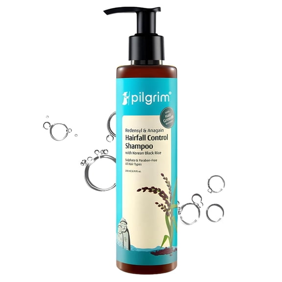 Pilgrim Redensyl & Anagain Hair Fall Control Shampoo with Korean Black Rice | Strengthening Shampoo for Men & Women | Helps Reduce Hair Fall & Improve Thickness | 6.76 Fl Oz (200ml)