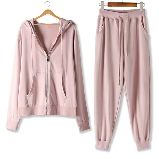TIMIFIS Ensemble de Sport 2 Pcs pour Femmes, Chandail à Capuchon Mince à Fermeture Éclair, Survêtement, Couleur Unie et Pantalon de Sport Long avec Poches - Printemps/été