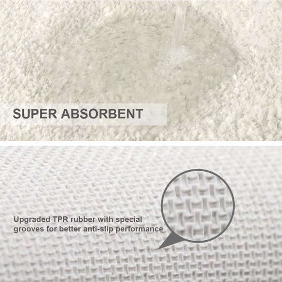 Tapis de Salle de Bain 20"x32 Pouces Ultra Doux, Absorbant, Antidérapant, Duveteux, Épais, en Microfibre, Tapis de Bain Confortable pour Baignoire, Douche, Planchers de Salle de Bain, Accessoires (Blanc Crème)