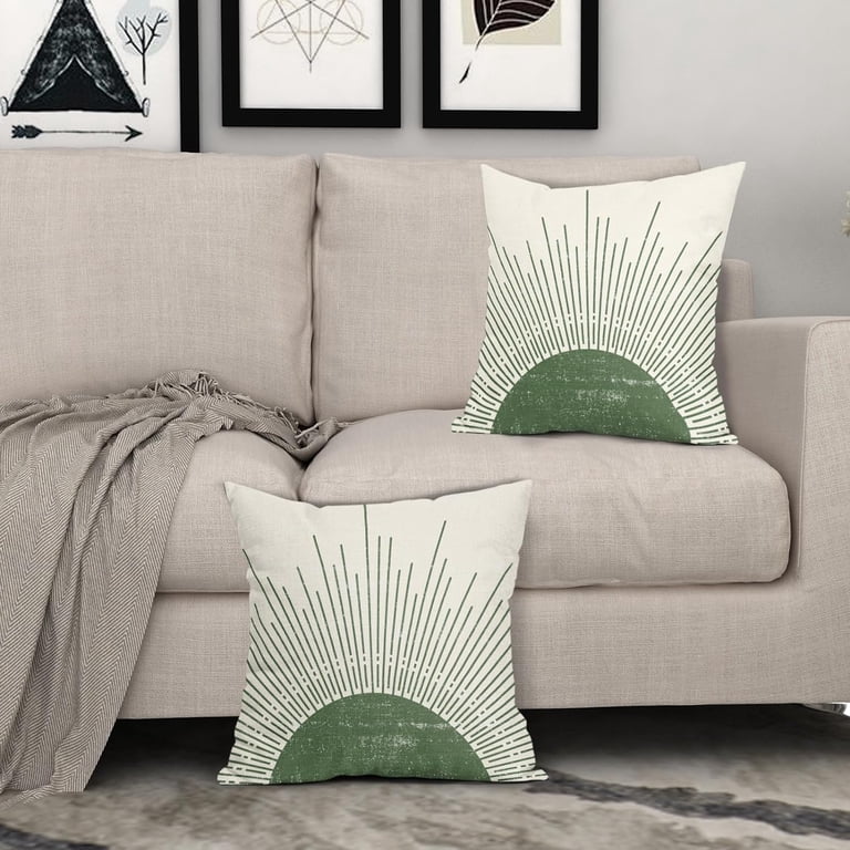 Boho Pillow Covers 20x20 Set Of 2 - Sage Green Sunset Abstract Cushion Covers For Sofa