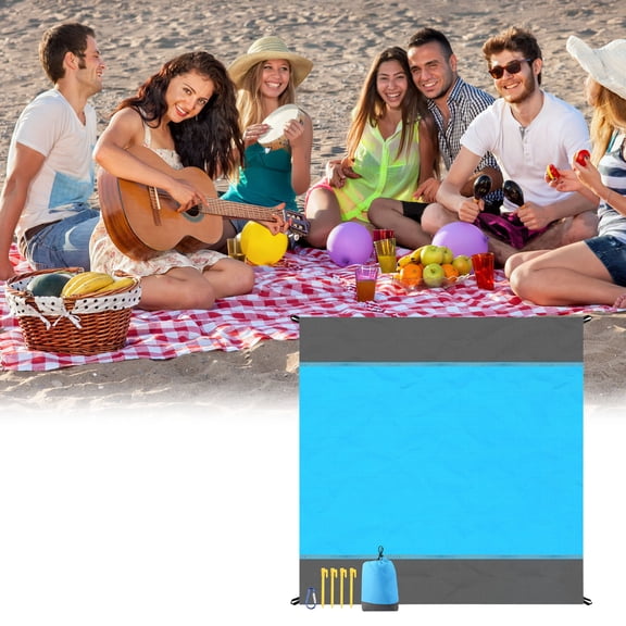 Extra Large Waterproof Beach Blanket for Sand & Grass | Portable Picnic Mat with Storage Bag & Stakes | 79" x 82" Outdoor Family Blanket for Camping, Park, Festivals