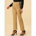 thumbnail image 5 of INSPIRE CHIC Women's Plaid Elastic Waist Button Zipper Straight Leg Long Pants M Dark Khaki, 5 of 8