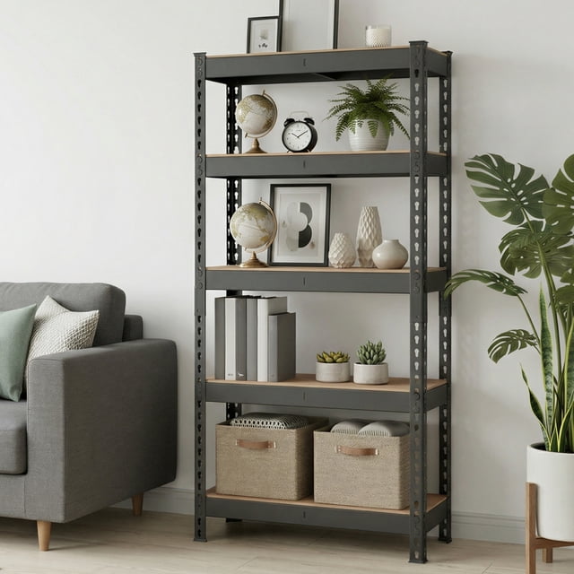 SONGMICS Estanterías de almacenamiento de 5 niveles, almacenamiento de cochera, montaje sin tornillos, estantería ajustable, 17.7 x 35.4 x 70.9 pulgadas, carga 1800 libras, plata