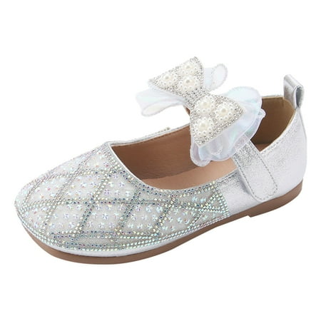 

Guangcong Girls Sandals Flat Bottom Inlaid Diamond Close Toe Shoes Fashionable Sequin Bow Decoratiprincess Sandals Sizes 12.5 Silver