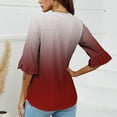 thumbnail image 4 of JGGSPWM Women's Casual V-Neck Flutter Sleeve Tunic Top Gradient Printed Loose Fit Blouse Flare Sleeves Shirts for Spring & Summer Red M, 4 of 5