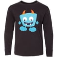 thumbnail image 3 of Inktastic Cute Monster, Little Monster, Blue Monster, Horns Long Sleeve Youth T-Shirt, 3 of 5