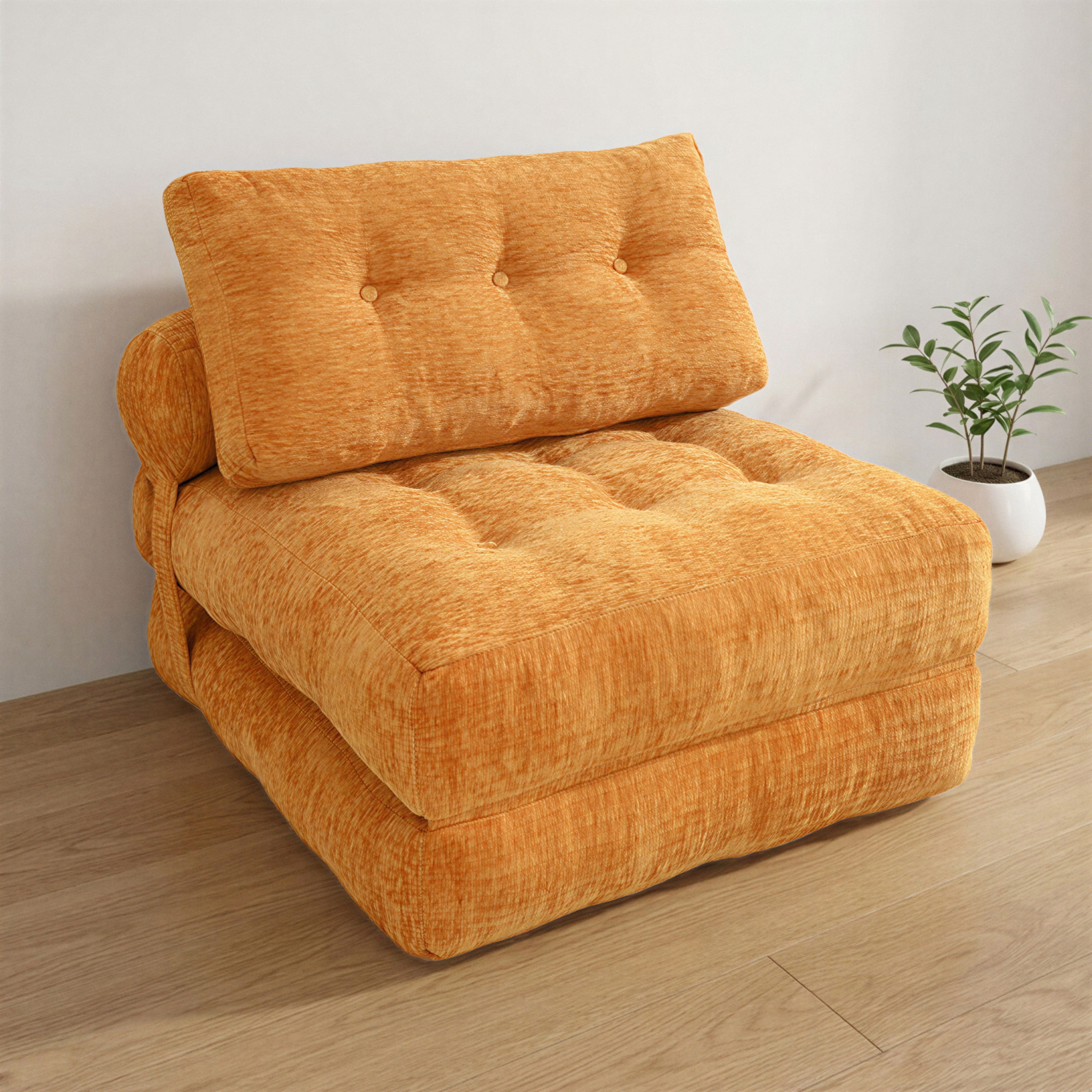 Oak and Birch Boneless Folding Sofa Bed, Convertible Floor Futon Chaise Lounge & Sleeper Bed, Shredded Foam Floor Couch for Living Room, Bedroom, Kids Room, Apartment, Chenille, Burnt Orange