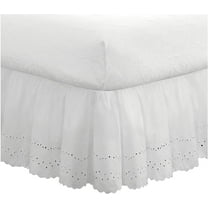 Ideas Ruffled Eyelet Bed Skirt Dust Ruffle with Gathered Styling and Embroidered Details, 14" Drop Length, Queen, White
